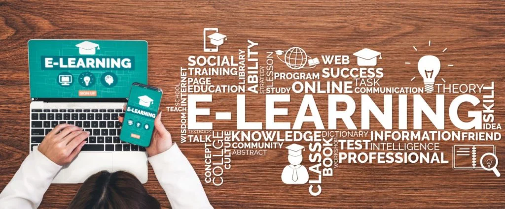 Elearning image with several words describing what elearning is